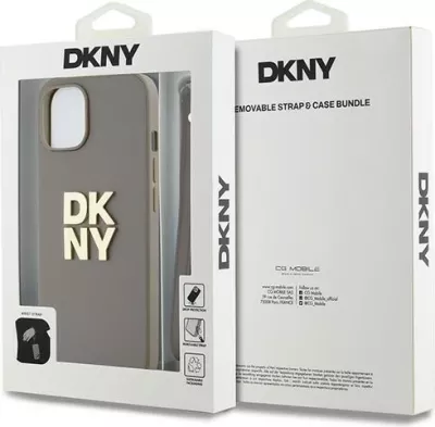 Mbështjellës DKNY Wrist Strap Stock Logo për iPhone 15/14/13, bezhë