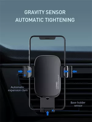 Mbajtës telefoni për veturë LDNIO MG10 gravity, montim në ventilim ajri, 360° rrotullim, i zi