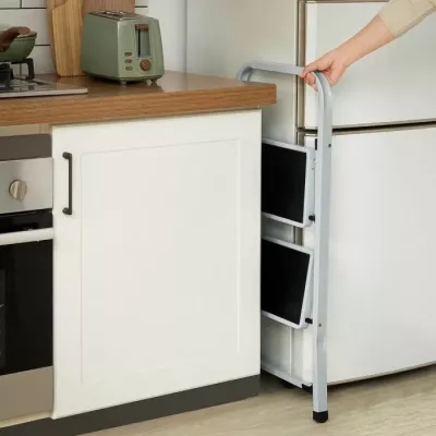 Shkallë palosëse me 2 shkallë SONGMICS GSL12WT, kapacitet 150 kg, çelik, TÜV EN14183, bardhë/zezë