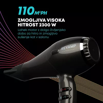 Fen flokësh Revamp Progloss DR-3950 2300W, jonik, 2 grykë, e zezë
