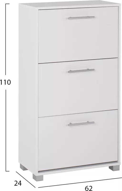 Kabinet këpucësh FH2221.05, 3 nivele, melaminë, ngjyrë e bardhë, 62x24x110H cm