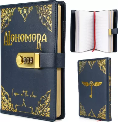 Fletore Pyramid International Harry Potter Alohomora A5, hardcover, e vijëzuar, me kyç me kod, 120 fletë, blu e errët