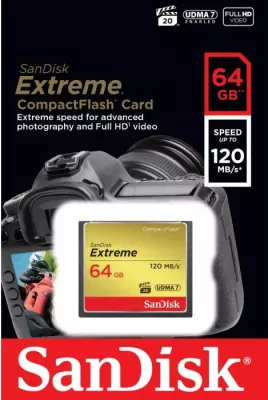 Kartelë memorie CompactFlash SanDisk Extreme SDCFXSB-064G-G46 64GB UDMA 7 VPG-20 120/85 MB/s, e zezë