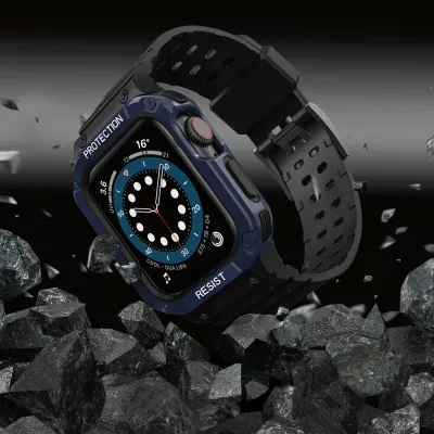 Rrip me kasë mbrojtëse për Apple Watch Hurtel, 45/44/42mm, e zezë/e kaltër