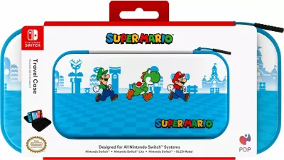Kasë udhëtimi PDP Mario Escape për Nintendo Switch/Lite/OLED, me stand të integruar, bardhë me kaltër