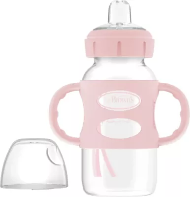 Shishe Dr. Brown’s Milestones, 270ml (9oz) – Grykë e Gjerë, Doreza Silikoni, 6m+, Rozë