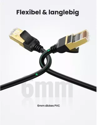 Kabllo rrjeti Ethernet UGREEN Cat7 RJ45 MPN 11270, 10 Gbps, 600 MHz, 3 m, e zezë