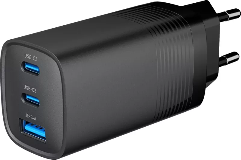 Karikues  GEMBIRD TA-UC-PDQC65-01-BK, 3-porte, 65W GaN USB, i zi
