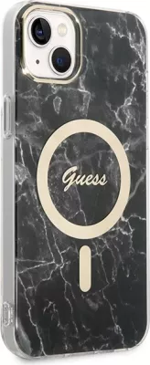 Mbështjellës Guess Marble Collection me MagSafe dhe karikues wireless për iPhone 14 Plus, 6.7", i zi, set