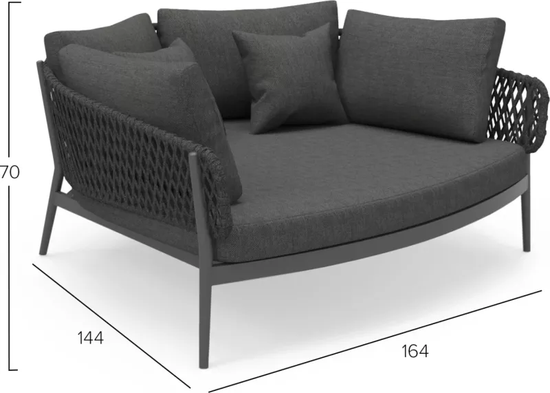Daybed 2-vendësh CAMELLIA, alumin i zi, litar poliestër, jastëkë OLEFIN, 164x144x70cm