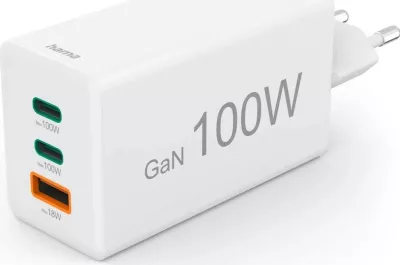 Karikues Hama mini 100W GaN PD/QC 2x USB-C, 1x USB-A bardhë