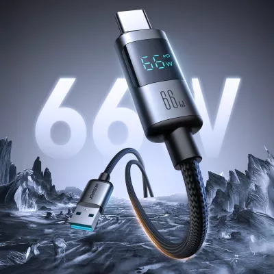 Kabllo Joyroom S-A16 Pro Prism Series USB-A në USB-C, 1.2m, 66W, me ekran, e zezë