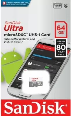 Kartelë memorje microSDXC SanDisk Ultra SDSQUNR-064G-GN3MN 64GB 100MB/s Class 10 UHS-I