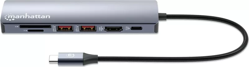 Docking station MANHATTAN 7-in-1, USB-C, 1x HDMI, 2x USB 10Gb/s, argjend
