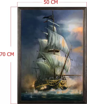 Pikturë dekorative me kornizë druri, anije me vela, Wallity, XL