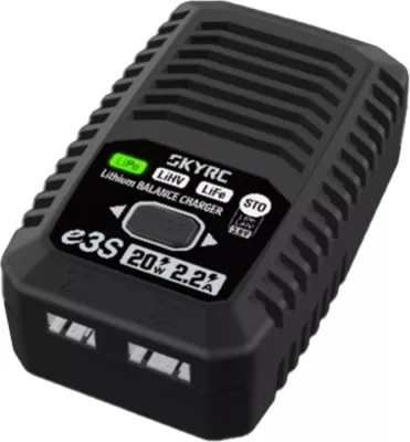 Karikues baterish SkyRC e3S SK-100219-01 2S/3S 20W për LiPo/LiHV/LiFe me balancer, i zi
