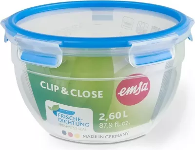 Enë plastike Emsa N1011400 Clip & Close, rrumbullakët, transparente/kaltër