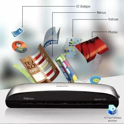 Plastifikator FELLOWES Saturn 3i A3, 80-125 mikron, i zi/argjendtë, set 10 qese plastifikimi