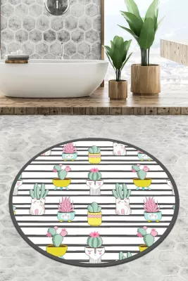 Tapet banje i rrumbullakët, dizajn me kaktus, shumëngjyrësh, Mijölnir Catinus Cactus Circle Djt 120