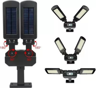 Lampë rruge solare LED Maclean MCE447 me sensor lëvizjeje dhe telekomandë, IP54, 2x450lm, 6500K
