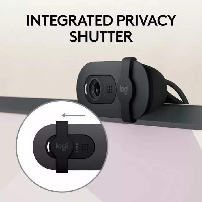Webcam Logitech Brio 105 Full HD 1080p USB-A me shutter privatësie, e zezë thumbnail 2