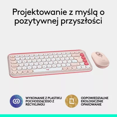 Tastierë dhe maus Logitech POP ICON Combo, pa kabllo, rozë