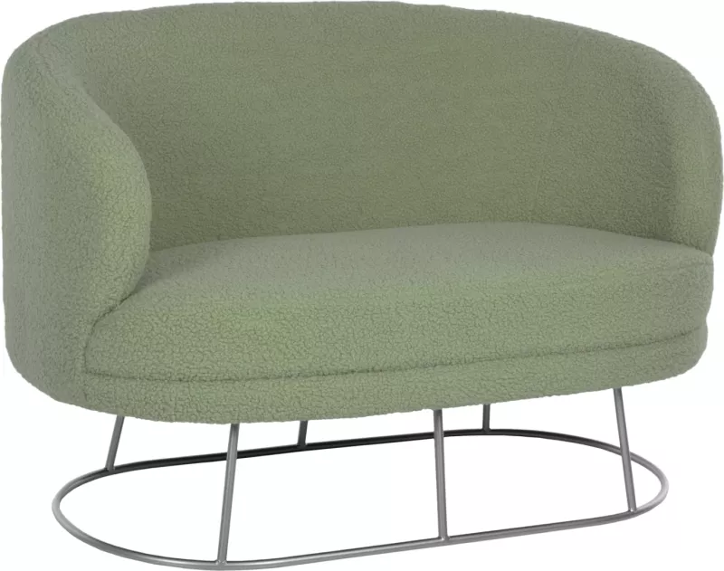 Divan 2-vendësh ARIEN FH8492.27, ngjyrë fistik, pëlhurë boucle dhe bazë metalike argjendi, 130x75x85 cm