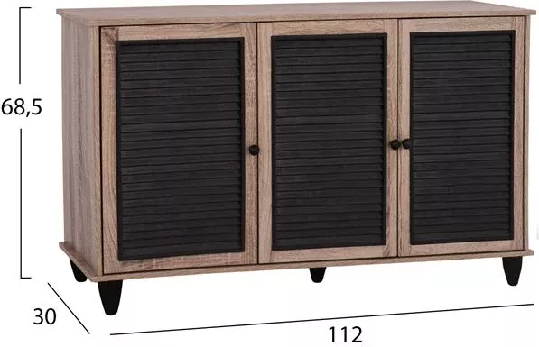 Dollap këpucësh druri 3 dyer FH2267.02 Sonama, 112x30x68,5 cm, e zezë