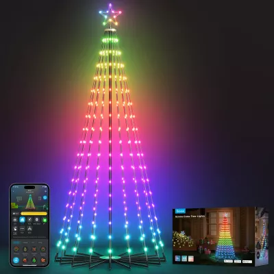 Drita dekorative smart Govee Cone Tree Lights RGBIC, IP65, 66 skena, me kontroll zanor, multicolor, set me 6 kunja