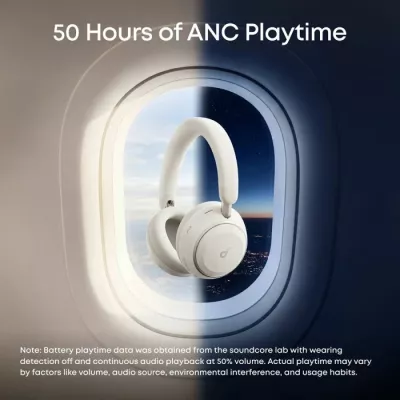 Kufje ANKER Soundcore Space 2, Bluetooth over-ear me ANC, Hi-Res/LDAC, të bardha, set me çantë udhëtimi + kabllo