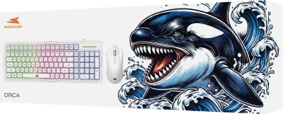 Tastierë me maus Baracuda Orca BGC-011, RGB, full-size, bardhë