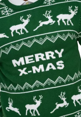 Xhemper për meshkuj Only & Sons ONSXMAS REG 5 ALLOVER CREW KNIT 22031171, i gjelbër [Madhësia: L]