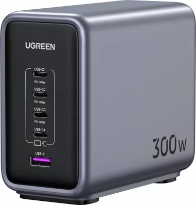 Karikues rrjeti GaN Ugreen Nexode 90903B 300W 5-port (4x USB-C, 1x USB-A) i bardhë, set me kabllo