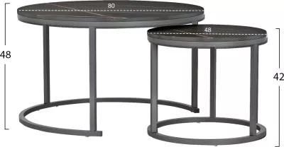 Set 2 tavolina kafeje ΗΜ8763.13, MDF efekt mermeri i zi, këmbë metalike të zeza, Φ80x48cm