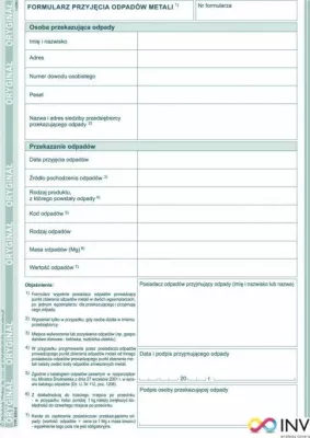Formular pranimi mbeturinash për metale Michalczyk & Prokop E03-3, A5, letër vetëkopjuese, bllok 80 faqe