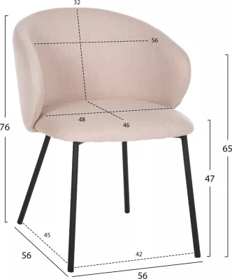 Karrige për ngrënie ISIAH FH9615.03, pëlhurë bezhë, këmbë metalike të zeza, 56x56x76H cm, set prej 2 copash