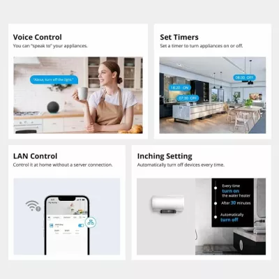 Switch smart Wi‑Fi SONOFF POWR316D, matës energjie 16A me LCD, AC 100-240V, 1 copë, i bardhë