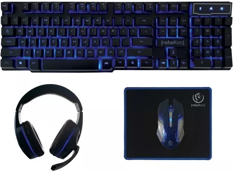 Set gaming Rebeltec SHERMAN, tastierë QZERTY, maus, kufje, USB, e zezë