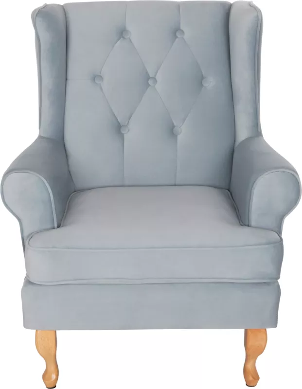 Bergere BRANDON, kadife baby blue, këmbë druri natyral, FH3073.31, 82,5x80x104 cm