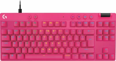 Tastierë gaming Logitech G PRO X TKL Rapid 920-013253, TKL 80%, switcha magnetikë analog, RGB, USB-C me kabllo, US INTL, pink