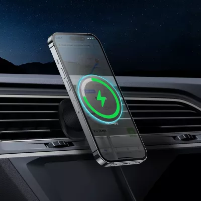 Mbajtës magnetik Baseus CW01 për iPhone, karikues wireless 15W, për grilë ventilimi, i zi