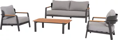 Set salloni për jashtë 4 pjesë ELARA FH6195.01 alumini ngjyrë gri e errët-gri olefin-dru teak