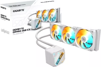 Sistem ftohje me ujë për CPU, GIGABYTE GME 360 ICE, radiator 360mm, 3x120mm ARGB, për Intel/AMD, i bardhë