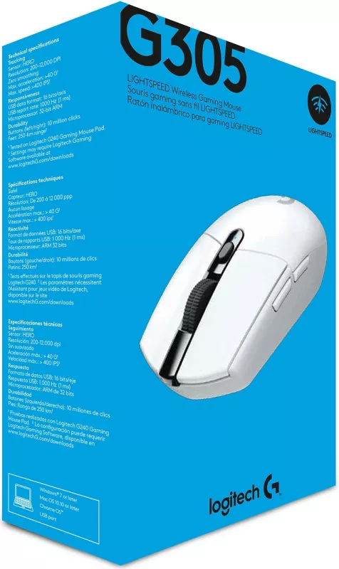 Maus Logitech G G305 LIGHTSPEED, Wireless, 12000 DPI, e bardhë
