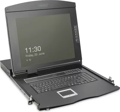 Konsolë rack Digitus 19" LCD, 16-port VGA KVM, QWERTZ, e zezë