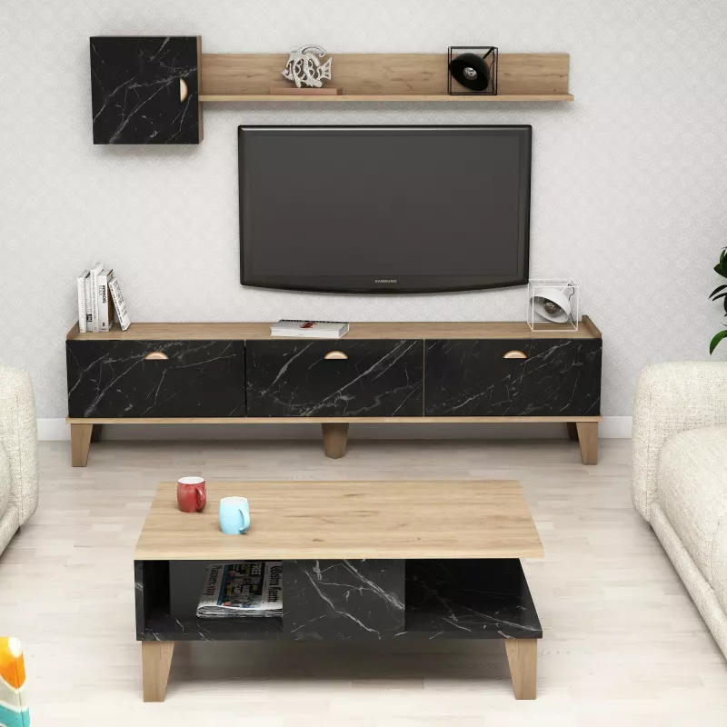 Set mobiljesh për dhomë dite Hanah Home, Sumer G5030, ngjyrë lis dhe mermer