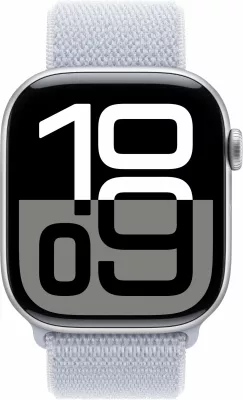 Smartwatch Apple Watch Series 10 GPS 46mm, kasë alumini argjendtë, rrip tekstili Blue Cloud