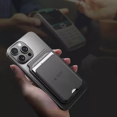 Mbajtës kartelash për smartphone Tech-Protect MagWallet Stand MagSafe, i zi