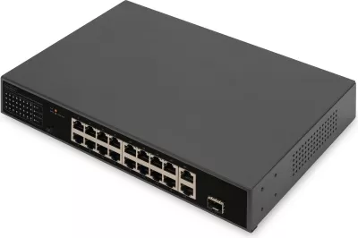 Switch Digitus 16-portë, PoE, 10/100, 1U, i zi