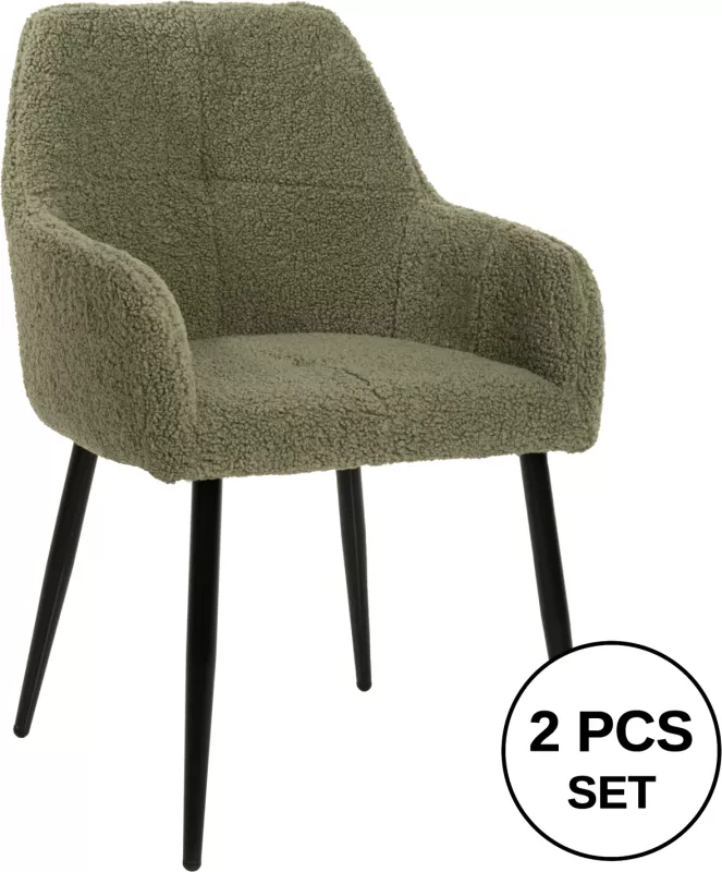 Karrige SHELLY FH8591.03 me pëlhurë TEDDY në ngjyrë fistik- këmbë metalike të zeza 57x55x87Hcm., set prej 2 copë